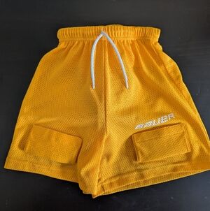 Bauer Youth's Bright Yellow Mesh Hockey Shorts with Jock Protection